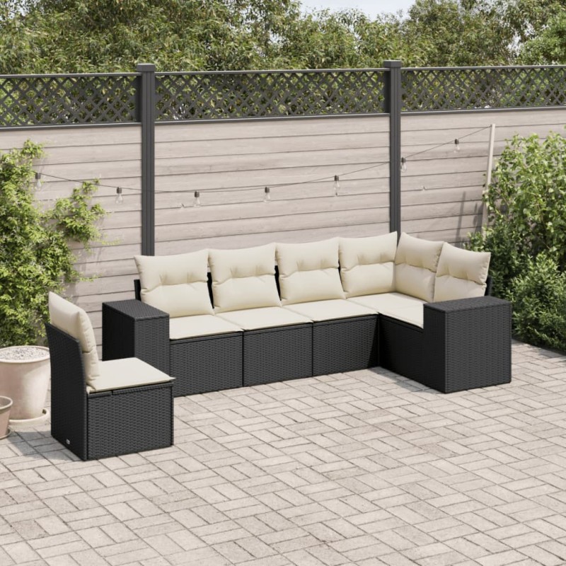 vidaXL 6-tlg. Garten-Sofagarnitur mit Kissen Schwarz Poly Rattan vidaXL 6-tlg. Garten-Sofagarnitur mit Kissen Schwarz Poly Rattan