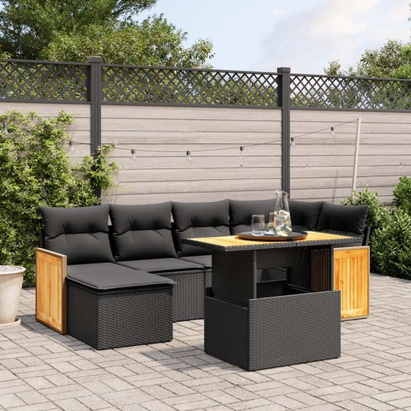vidaXL 7-tlg. Garten-Sofagarnitur mit Kissen Schwarz Poly Rattan vidaXL 7-tlg. Garten-Sofagarnitur mit Kissen Schwarz Poly Rattan