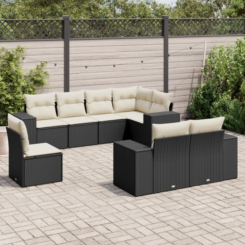 vidaXL 8-tlg. Garten-Sofagarnitur mit Kissen Schwarz Poly Rattan vidaXL 8-tlg. Garten-Sofagarnitur mit Kissen Schwarz Poly Rattan