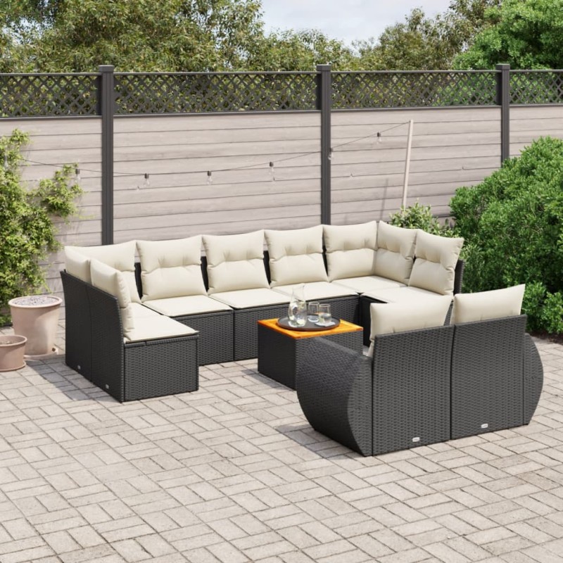 vidaXL 10-tlg. Garten-Sofagarnitur mit Kissen Schwarz Poly Rattan vidaXL 10-tlg. Garten-Sofagarnitur mit Kissen Schwarz Poly Rattan
