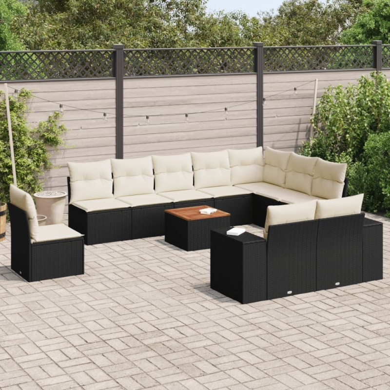 vidaXL 11-tlg. Garten-Sofagarnitur mit Kissen Schwarz Poly Rattan vidaXL 11-tlg. Garten-Sofagarnitur mit Kissen Schwarz Poly Rattan