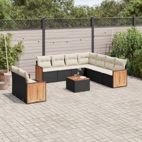 vidaXL 10-tlg. Garten-Sofagarnitur mit Kissen Schwarz Poly Rattan