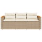 vidaXL Gartensofa mit Kissen 3-Sitzer Beige Poly Rattan vidaXL Gartensofa mit Kissen 3-Sitzer Beige Poly Rattan