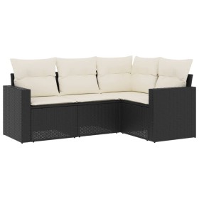 vidaXL 4-tlg. Garten-Sofagarnitur mit Kissen Schwarz Poly Rattan