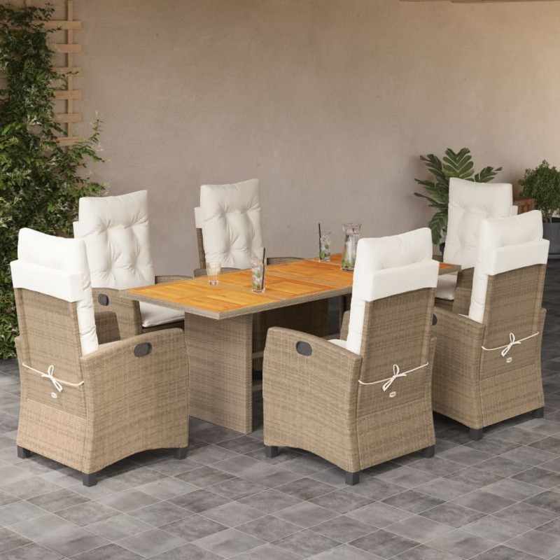 vidaXL 7-tlg. Garten-Essgruppe mit Kissen Beige Poly Rattan vidaXL 7-tlg. Garten-Essgruppe mit Kissen Beige Poly Rattan