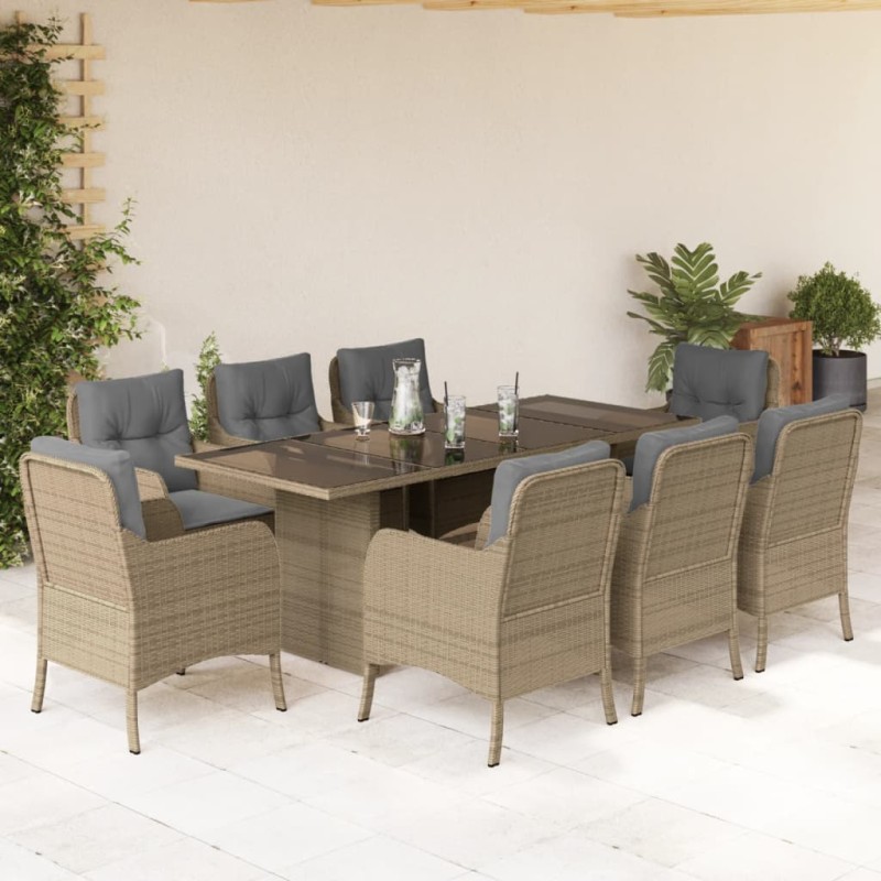 vidaXL 9-tlg. Garten-Essgruppe mit Kissen Beige Poly Rattan vidaXL 9-tlg. Garten-Essgruppe mit Kissen Beige Poly Rattan