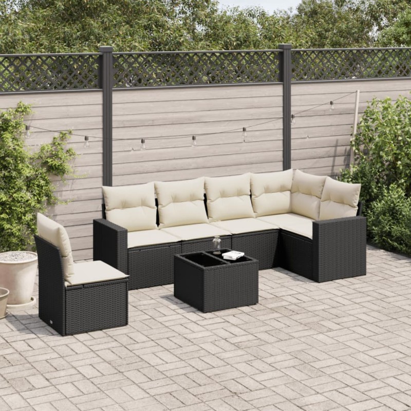 vidaXL 7-tlg. Garten-Sofagarnitur mit Kissen Schwarz Poly Rattan vidaXL 7-tlg. Garten-Sofagarnitur mit Kissen Schwarz Poly Rattan