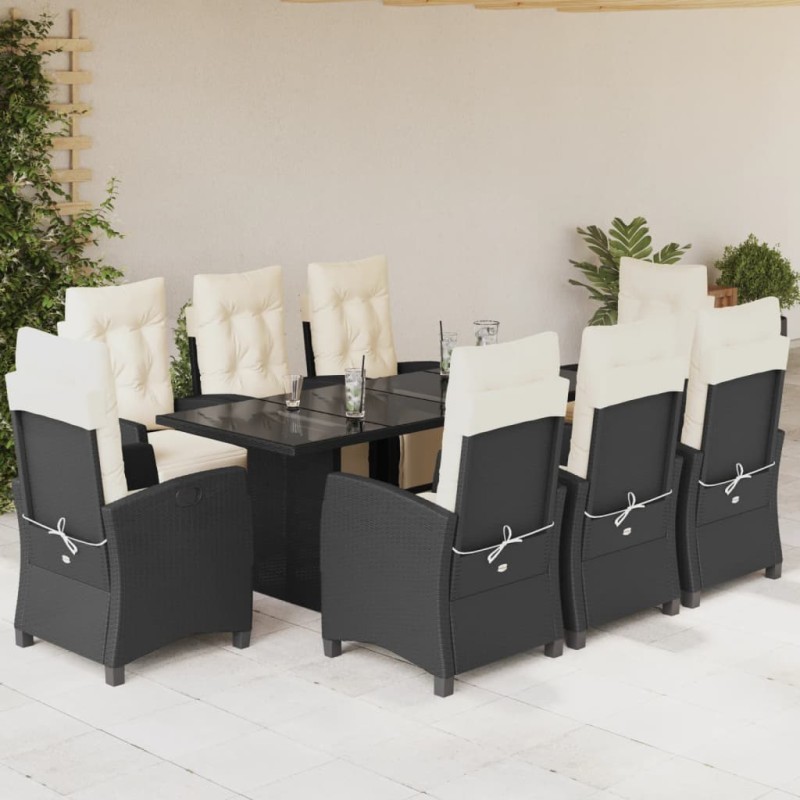 vidaXL 9-tlg. Garten-Essgruppe mit Kissen Schwarz Poly Rattan vidaXL 9-tlg. Garten-Essgruppe mit Kissen Schwarz Poly Rattan