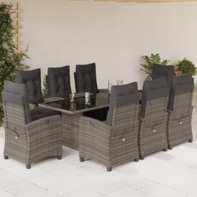 vidaXL 9-tlg. Garten-Essgruppe mit Kissen Grau Poly Rattan