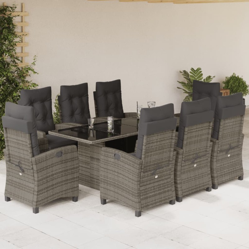 vidaXL 9-tlg. Garten-Essgruppe mit Kissen Grau Poly Rattan vidaXL 9-tlg. Garten-Essgruppe mit Kissen Grau Poly Rattan