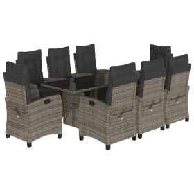 vidaXL 9-tlg. Garten-Essgruppe mit Kissen Grau Poly Rattan