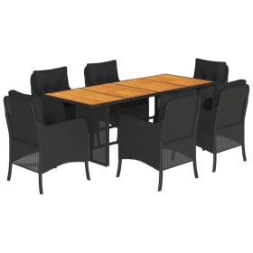 vidaXL 7-tlg. Garten-Essgruppe mit Kissen Schwarz Poly Rattan