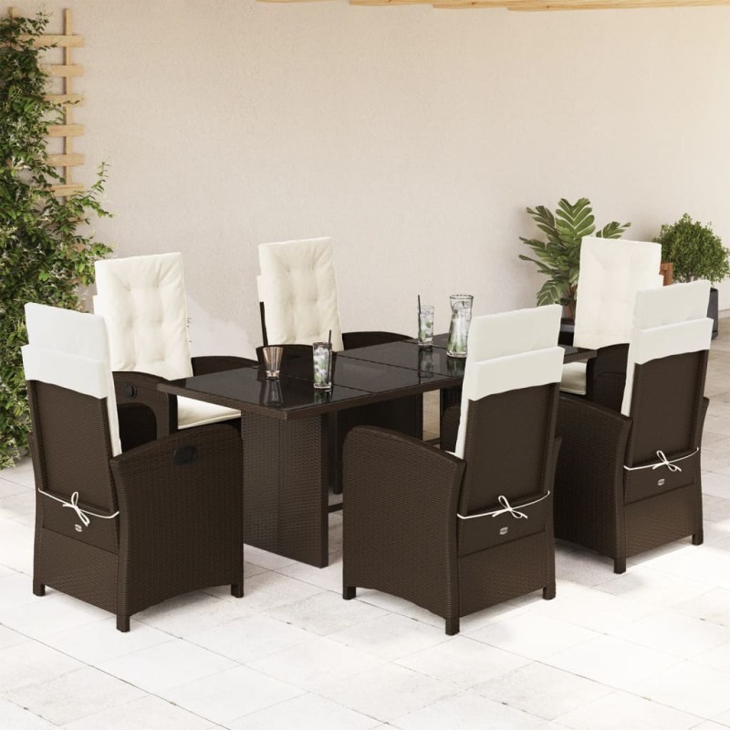 vidaXL 7-tlg. Garten-Essgruppe mit Kissen Braun Poly Rattan vidaXL 7-tlg. Garten-Essgruppe mit Kissen Braun Poly Rattan
