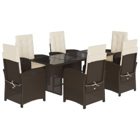 vidaXL 7-tlg. Garten-Essgruppe mit Kissen Braun Poly Rattan