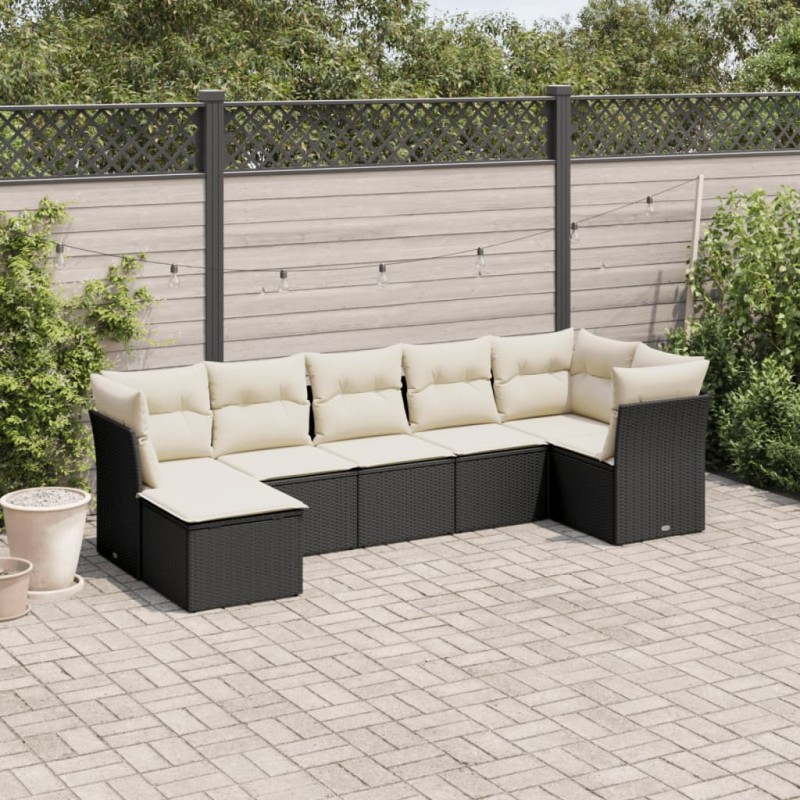 vidaXL 7-tlg. Garten-Sofagarnitur mit Kissen Schwarz Poly Rattan vidaXL 7-tlg. Garten-Sofagarnitur mit Kissen Schwarz Poly Rattan