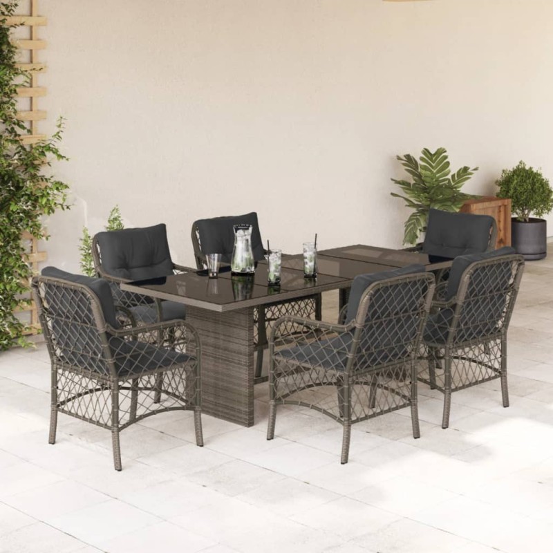 vidaXL 7-tlg. Garten-Essgruppe mit Kissen Grau Poly Rattan vidaXL 7-tlg. Garten-Essgruppe mit Kissen Grau Poly Rattan