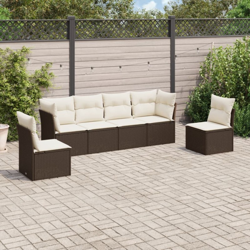 vidaXL 6-tlg. Garten-Sofagarnitur mit Kissen Braun Poly Rattan vidaXL 6-tlg. Garten-Sofagarnitur mit Kissen Braun Poly Rattan