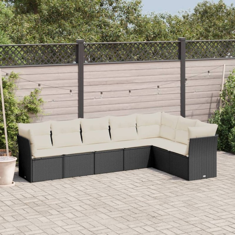 vidaXL 7-tlg. Garten-Sofagarnitur mit Kissen Schwarz Poly Rattan vidaXL 7-tlg. Garten-Sofagarnitur mit Kissen Schwarz Poly Rattan