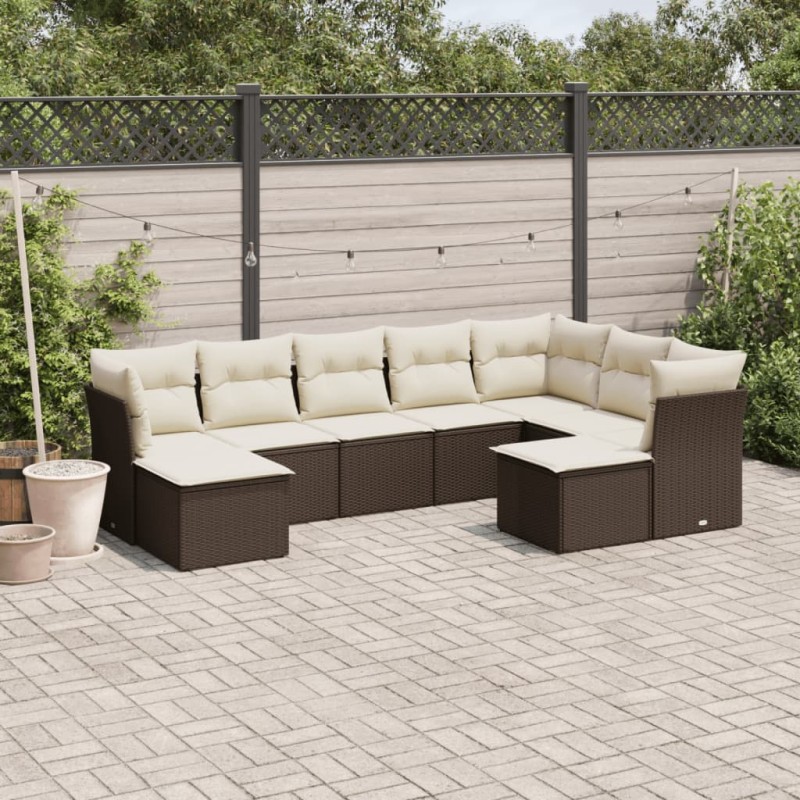 vidaXL 9-tlg. Garten-Sofagarnitur mit Kissen Braun Poly Rattan vidaXL 9-tlg. Garten-Sofagarnitur mit Kissen Braun Poly Rattan