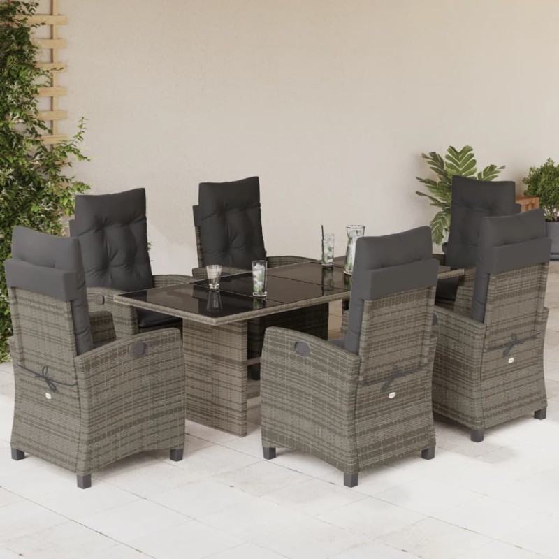vidaXL 7-tlg. Garten-Essgruppe mit Kissen Grau Poly Rattan vidaXL 7-tlg. Garten-Essgruppe mit Kissen Grau Poly Rattan