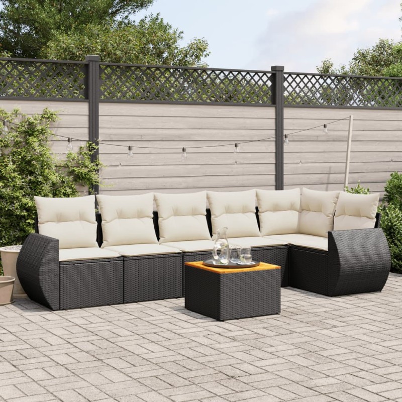 vidaXL 7-tlg. Garten-Sofagarnitur mit Kissen Schwarz Poly Rattan vidaXL 7-tlg. Garten-Sofagarnitur mit Kissen Schwarz Poly Rattan