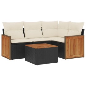 vidaXL 5-tlg. Garten-Sofagarnitur mit Kissen Schwarz Poly Rattan 