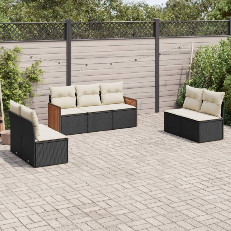 vidaXL 7-tlg. Garten-Sofagarnitur mit Kissen Schwarz Poly Rattan vidaXL 7-tlg. Garten-Sofagarnitur mit Kissen Schwarz Poly Rattan