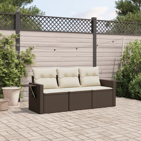 vidaXL 3-tlg. Garten-Sofagarnitur mit Kissen Braun Poly Rattan