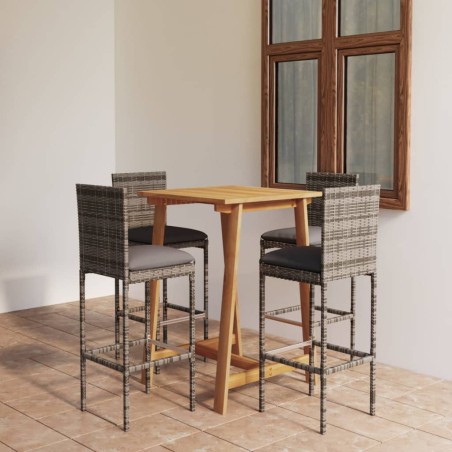 vidaXL 5-tlg. Gartenbar-Set mit Kissen Grau