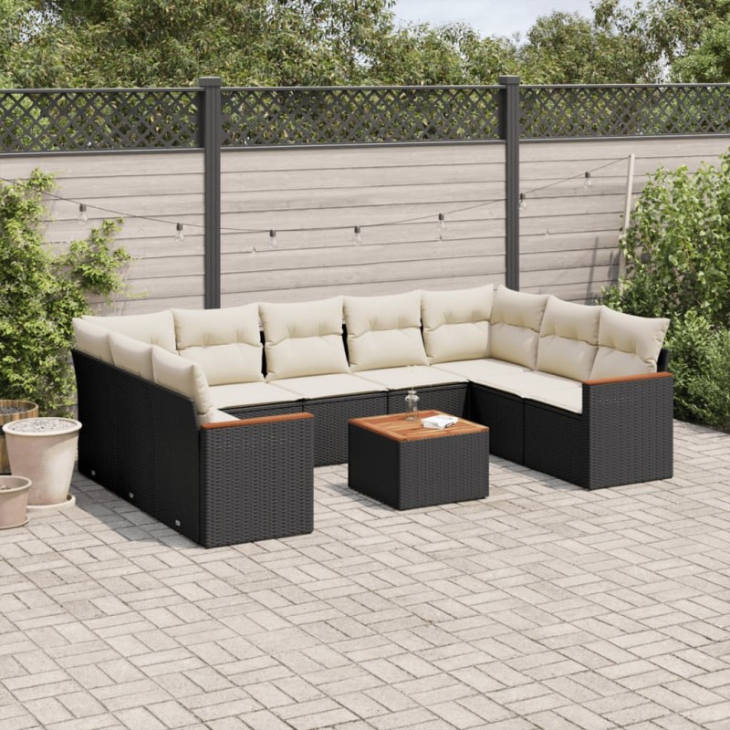 vidaXL 10-tlg. Garten-Sofagarnitur mit Kissen Schwarz Poly Rattan vidaXL 10-tlg. Garten-Sofagarnitur mit Kissen Schwarz Poly Rattan