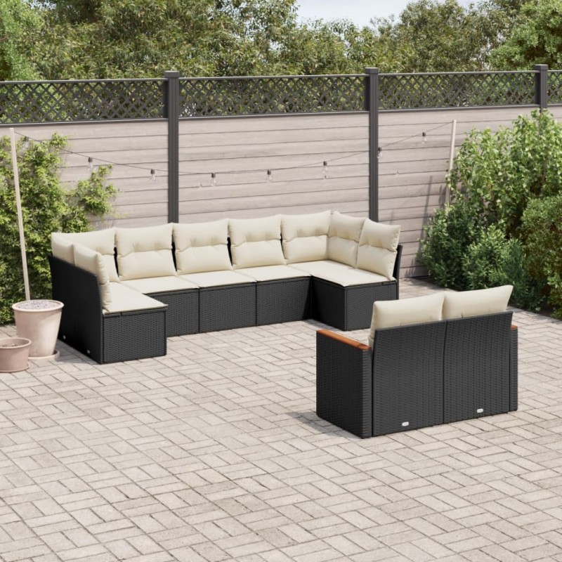 vidaXL 9-tlg. Garten-Sofagarnitur mit Kissen Schwarz Poly Rattan vidaXL 9-tlg. Garten-Sofagarnitur mit Kissen Schwarz Poly Rattan