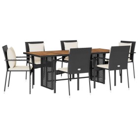 vidaXL 7-tlg. Garten-Essgruppe mit Kissen Schwarz Poly Rattan