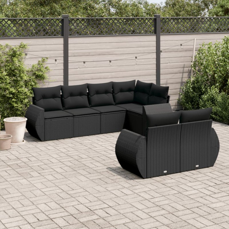 vidaXL 7-tlg. Garten-Sofagarnitur mit Kissen Schwarz Poly Rattan vidaXL 7-tlg. Garten-Sofagarnitur mit Kissen Schwarz Poly Rattan