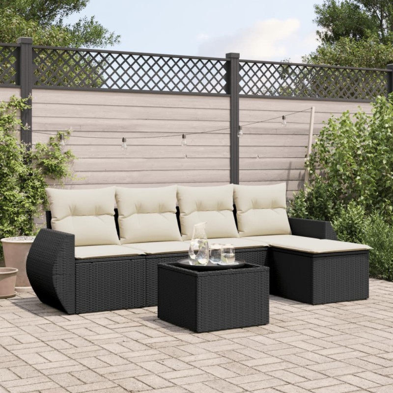 vidaXL 6-tlg. Garten-Sofagarnitur mit Kissen Schwarz Poly Rattan vidaXL 6-tlg. Garten-Sofagarnitur mit Kissen Schwarz Poly Rattan