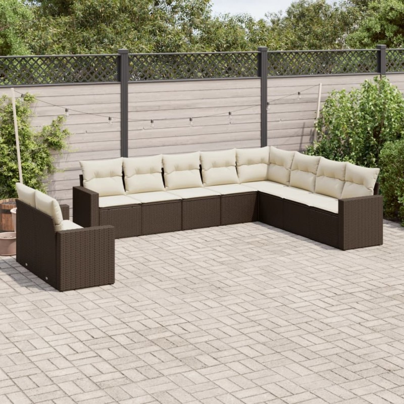 vidaXL 10-tlg. Garten-Sofagarnitur mit Kissen Braun Poly Rattan vidaXL 10-tlg. Garten-Sofagarnitur mit Kissen Braun Poly Rattan