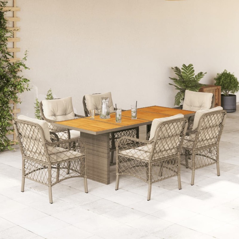 vidaXL 7-tlg. Garten-Essgruppe mit Kissen Beige Poly Rattan vidaXL 7-tlg. Garten-Essgruppe mit Kissen Beige Poly Rattan