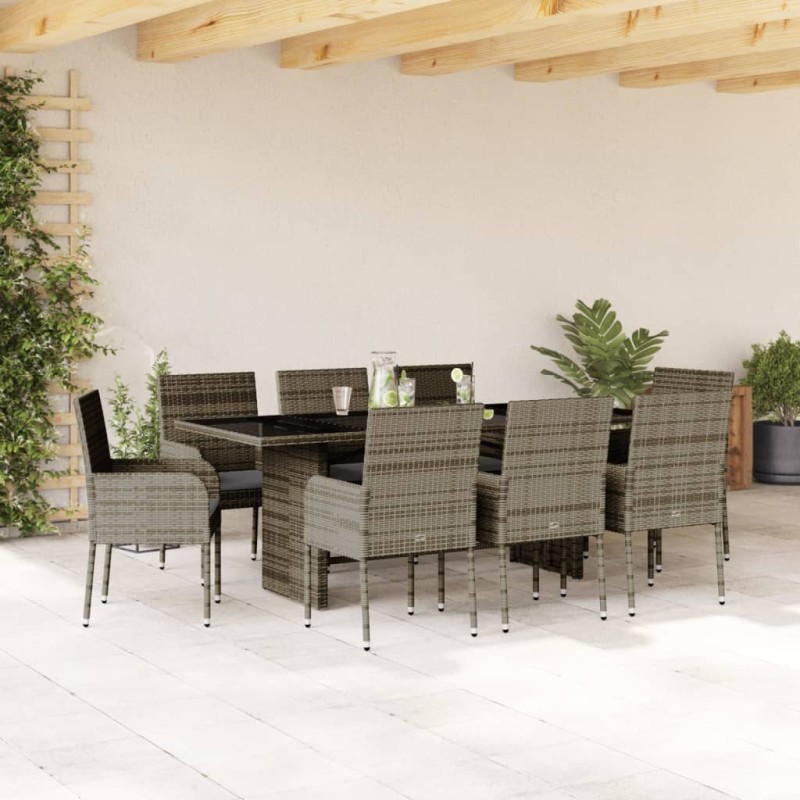 vidaXL 9-tlg. Garten-Essgruppe mit Kissen Grau Poly Rattan vidaXL 9-tlg. Garten-Essgruppe mit Kissen Grau Poly Rattan