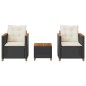 vidaXL 3-tlg. Bistro-Set mit Kissen Schwarz Poly Rattan Akazienholz vidaXL 3-tlg. Bistro-Set mit Kissen Schwarz Poly Rattan Akazienholz
