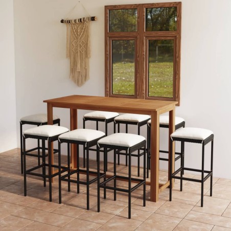 9-tlg. Gartenbar-Set mit Kissen Schwarz