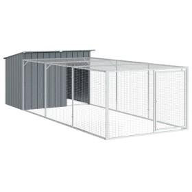 vidaXL Hundehütte mit Auslauf Anthrazit 153x396x110cm Verzinkter Stahl