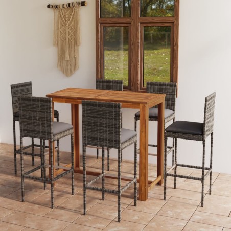 vidaXL 7-tlg. Gartenbar-Set mit Kissen Grau
