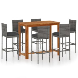 vidaXL 7-tlg. Gartenbar-Set mit Kissen Grau