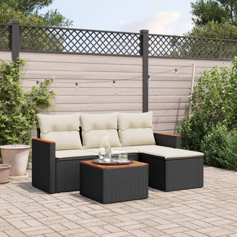 vidaXL 5-tlg. Garten-Sofagarnitur mit Kissen Schwarz Poly Rattan vidaXL 5-tlg. Garten-Sofagarnitur mit Kissen Schwarz Poly Rattan