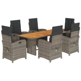 vidaXL 7-tlg. Garten-Essgruppe mit Kissen Grau Poly Rattan