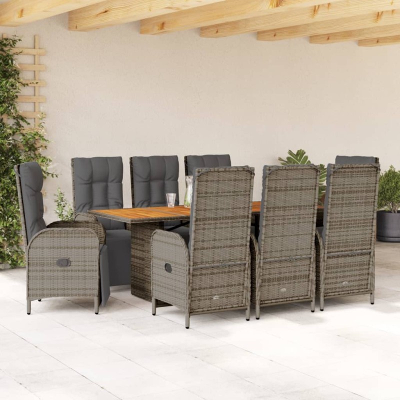 vidaXL 9-tlg. Garten-Essgruppe mit Kissen Grau Poly Rattan vidaXL 9-tlg. Garten-Essgruppe mit Kissen Grau Poly Rattan