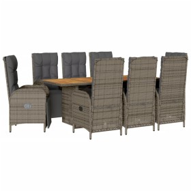 vidaXL 9-tlg. Garten-Essgruppe mit Kissen Grau Poly Rattan