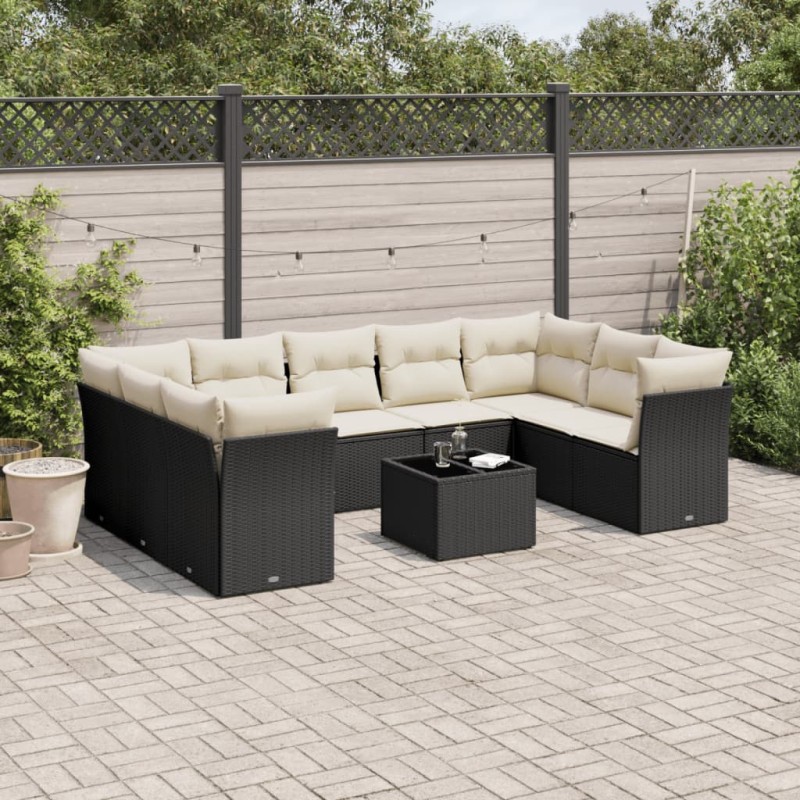 vidaXL 10-tlg. Garten-Sofagarnitur mit Kissen Schwarz Poly Rattan vidaXL 10-tlg. Garten-Sofagarnitur mit Kissen Schwarz Poly Rattan