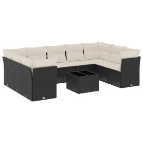 vidaXL 10-tlg. Garten-Sofagarnitur mit Kissen Schwarz Poly Rattan