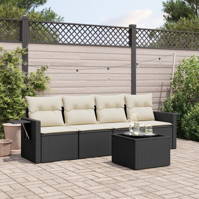 vidaXL 5-tlg. Garten-Sofagarnitur mit Kissen Schwarz Poly Rattan vidaXL 5-tlg. Garten-Sofagarnitur mit Kissen Schwarz Poly Rattan