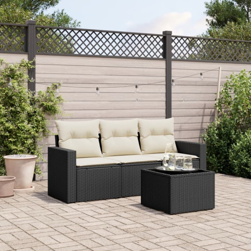 vidaXL 4-tlg. Garten-Sofagarnitur mit Kissen Schwarz Poly Rattan vidaXL 4-tlg. Garten-Sofagarnitur mit Kissen Schwarz Poly Rattan